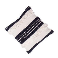 Handmade Cotton Fringe Cushion Cover 45x45 cm | Black & Ivory Textured Boho Throw Pillow Cover | Woven Decorative Cushion Cover