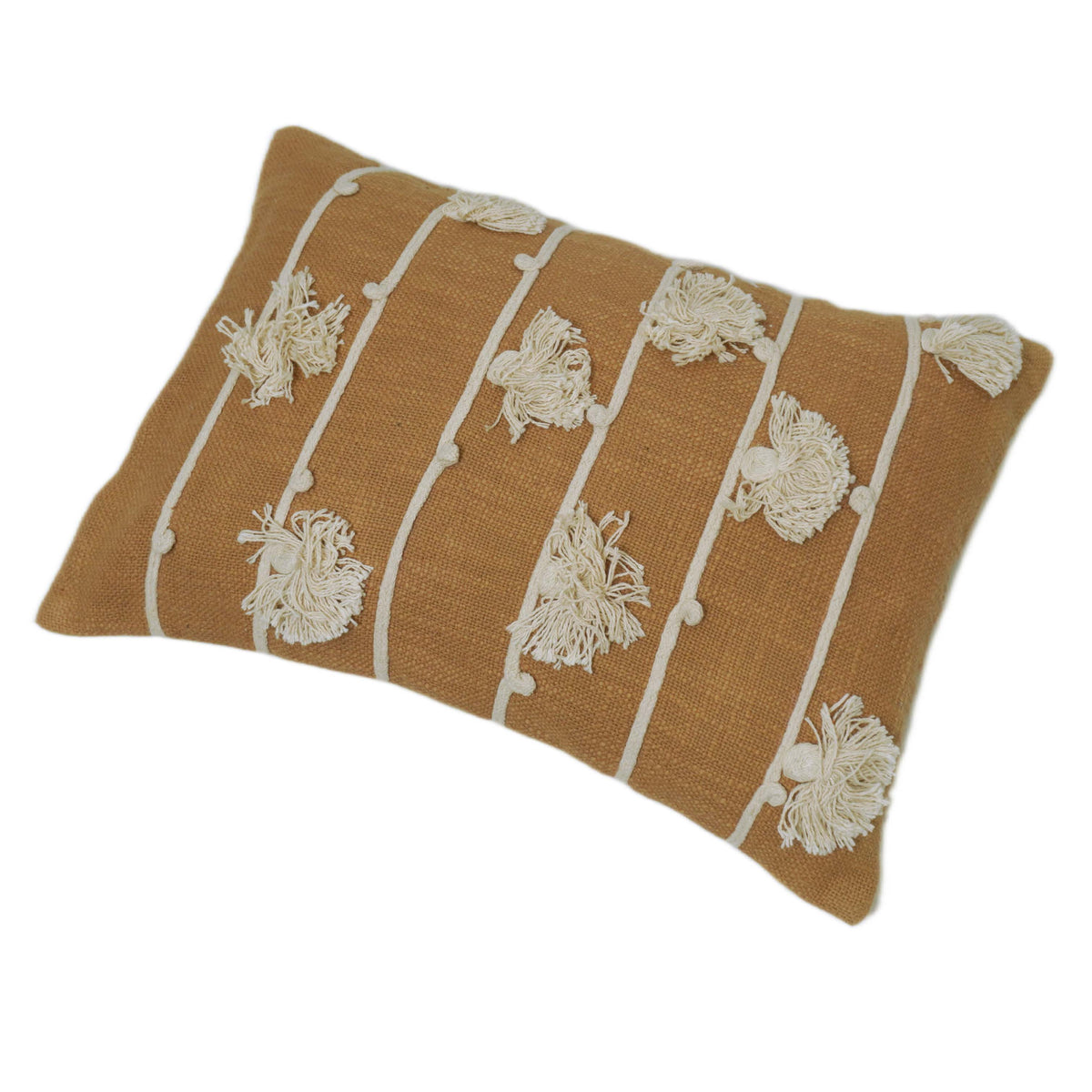 Textured striped handcrafted cotton cushion cover with tassel details 45x45 cm