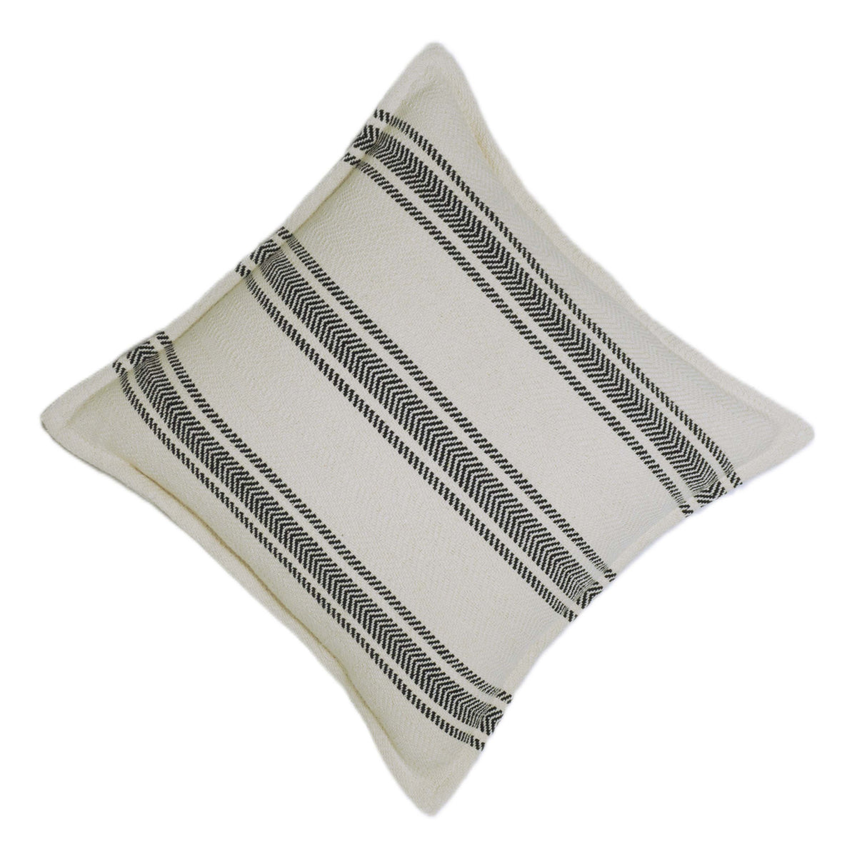 Handwoven Ivory & Black Geometric Striped Cushion Cover – 45 x 45 cm