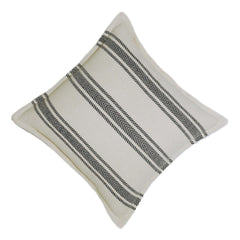 Handwoven Ivory & Black Geometric Striped Cushion Cover – 45 x 45 cm
