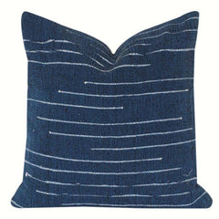 Handwoven Indigo Cotton Cushion Cover with Minimal Striped Design | 18x18 Inch Decorative Pillow Cover