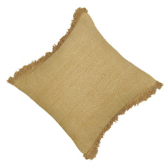 Handwoven Cotton Cushion Cover with Fringe Edges – Mustard Herringbone Pattern | 45 x 45 cm | Decorative Sofa & Bed Cushion Cover