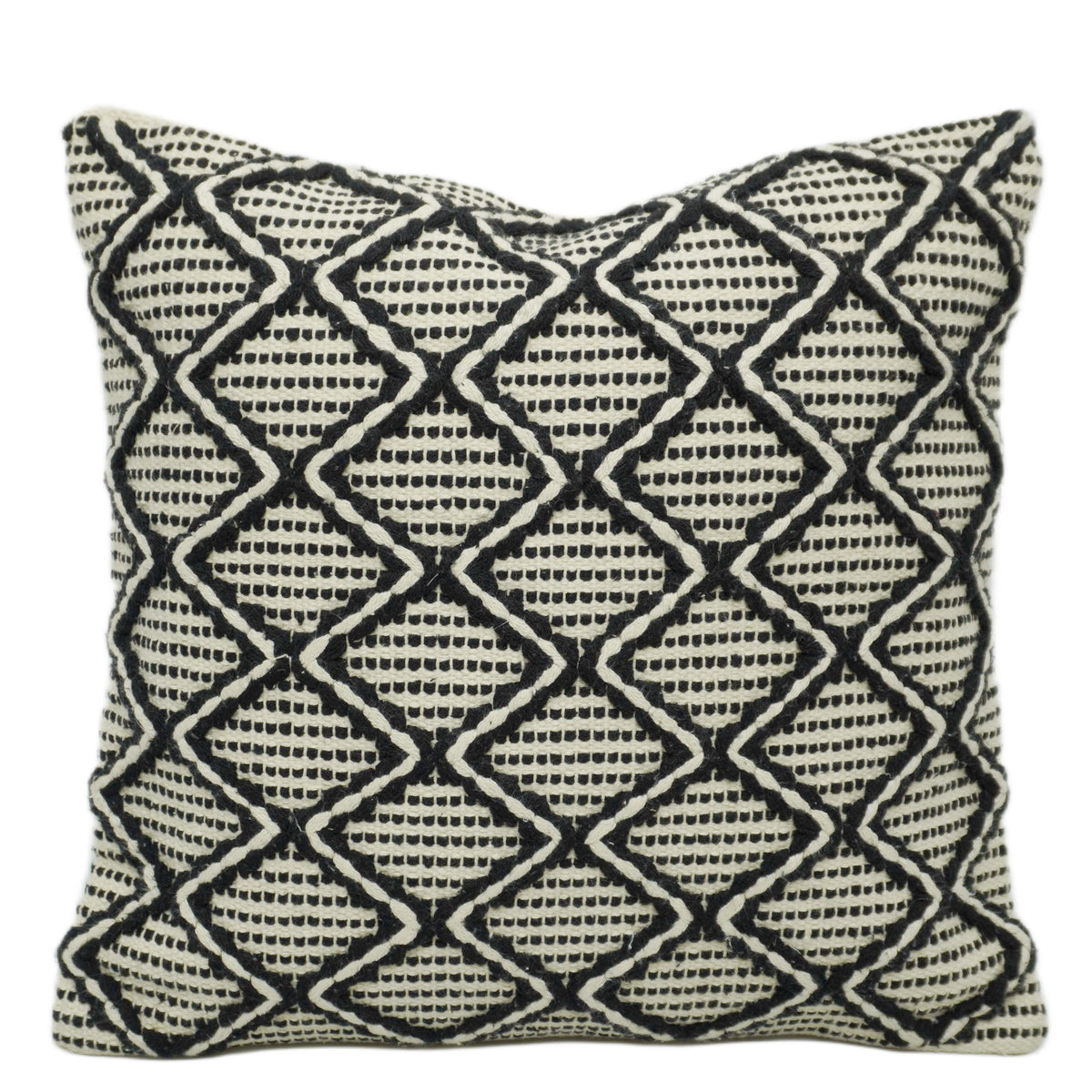 Handwoven Black & Cream Geometric Cotton Cushion Cover – 45x45 cm