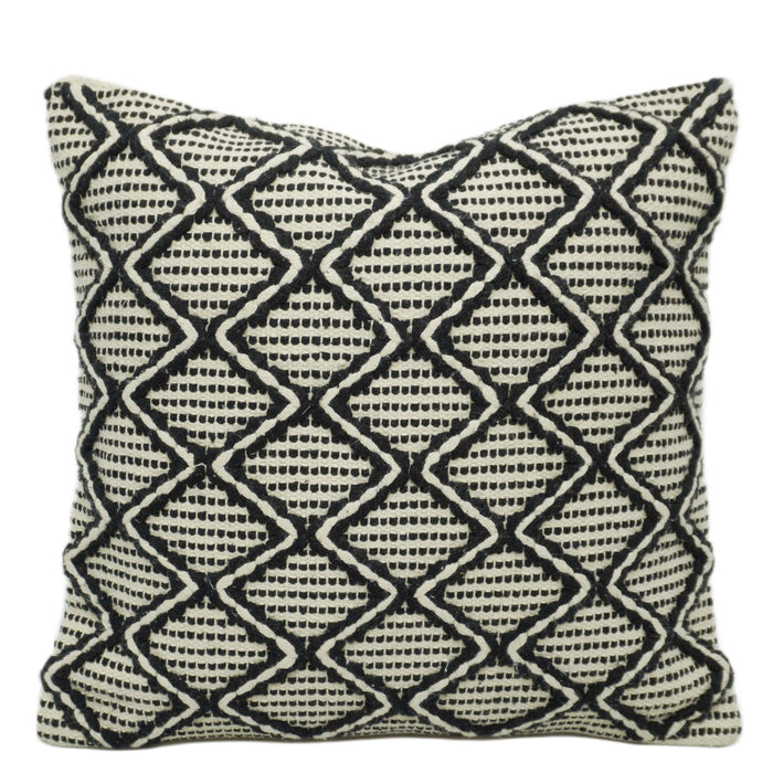 Handwoven Black & Cream Geometric Cotton Cushion Cover – 45x45 cm