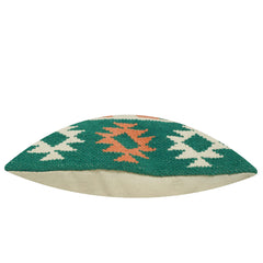 Handwoven Cotton Cushion Cover 45x45 cm – Geometric Tribal Pattern in Teal, Rust & Mustard