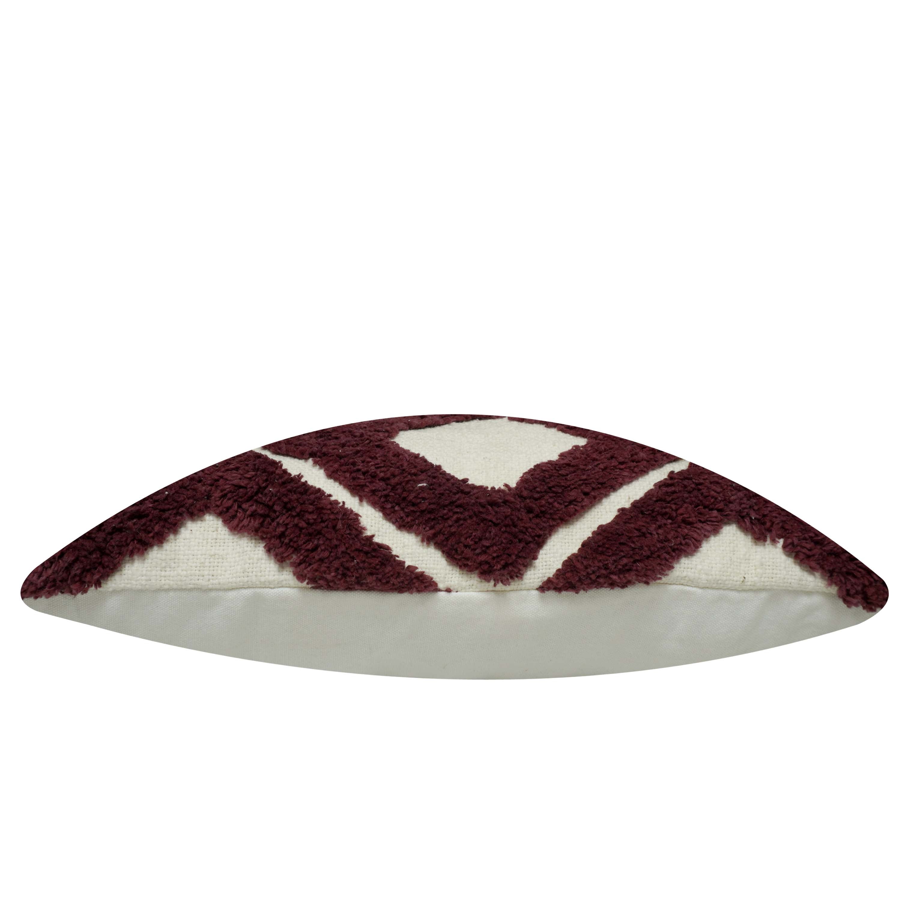 Hand Tufted Geometric Cotton Cushion Cover 45x45 cm | Textured Diamond Pattern | Decorative Throw Pillow Cover with Hidden Zip | Wine & Natural