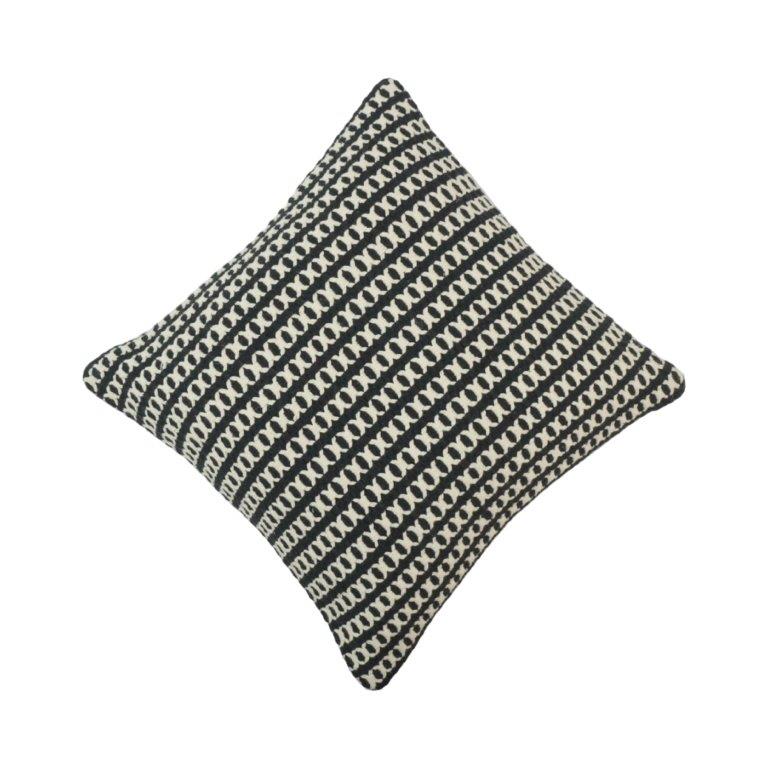 Handmade Cotton Woven Cushion Cover 45x45 cm | Black & Ivory Geometric Stripe Decorative Pillow Cover - Bulk manufacturer & supplier from Panipat, India