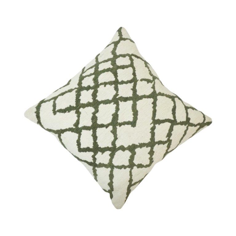 Olive Green Geometric Jacquard Cotton Cushion Cover – 45x45 cm | Modern Trellis Pattern Decorative Pillow Cover - Bulk manufacturer & supplier from Panipat, India