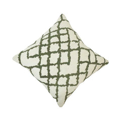 Olive Green Geometric Jacquard Cotton Cushion Cover – 45x45 cm | Modern Trellis Pattern Decorative Pillow Cover