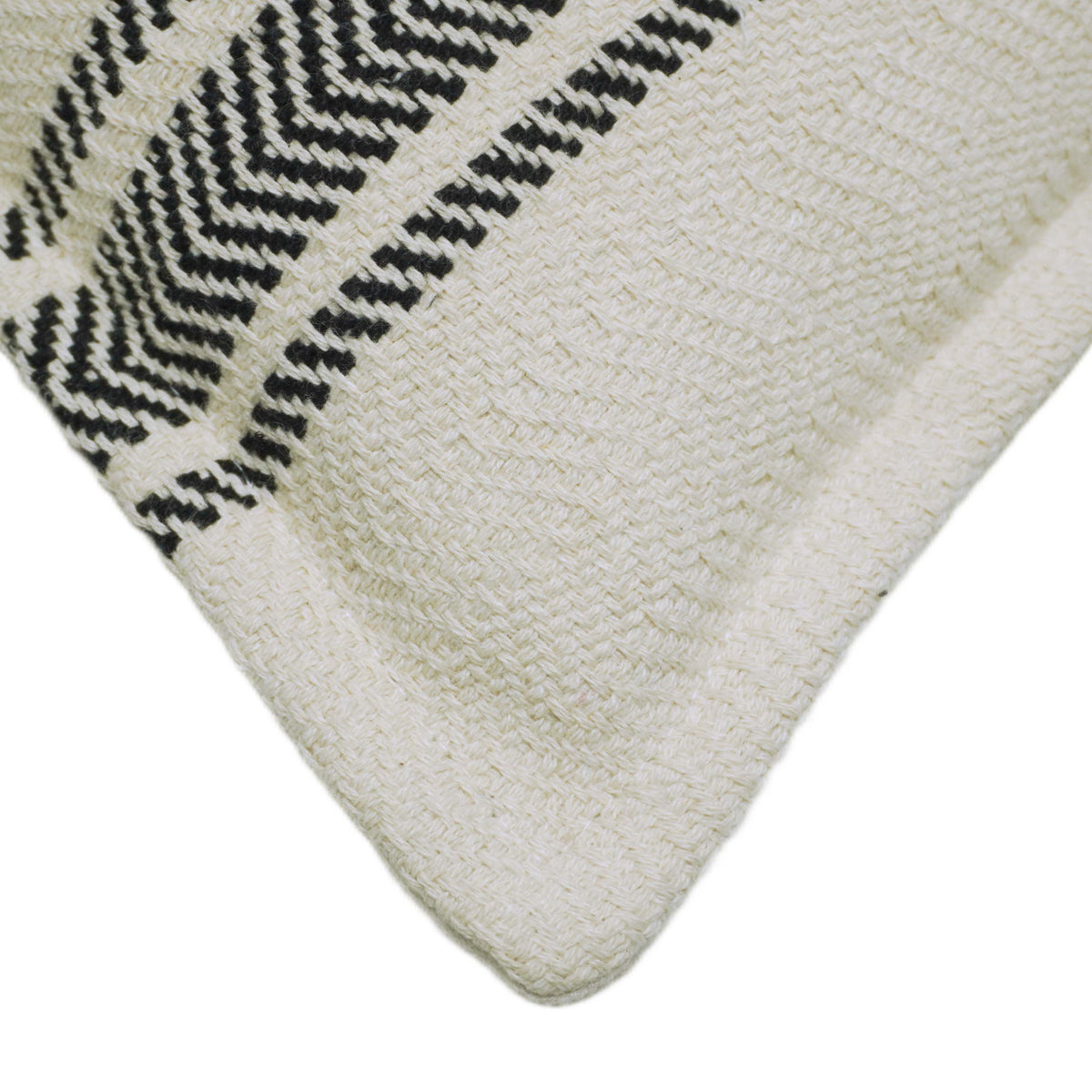 Handwoven Ivory & Black Geometric Striped Cushion Cover – 45 x 45 cm