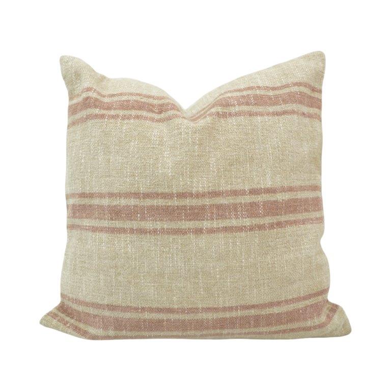 Handwoven Natural Linen Striped Cushion Cover | Beige & Dusty Rose | 45x45 cm Decorative Pillow Cover - Bulk manufacturer & supplier from Panipat, India