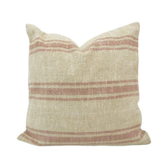 Handwoven Natural Linen Striped Cushion Cover | Beige & Dusty Rose | 45x45 cm Decorative Pillow Cover