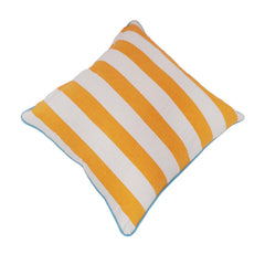 Yellow & White Striped Printed Cotton Cushion Cover with Contrast Back | 45x45 cm Decorative Throw Pillow Cover