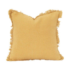 Solid Textured Cotton Cushion Cover with Fringed Edges – Mustard Yellow | Soft Woven Decorative Pillow Cover | 18x18 Inch