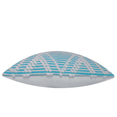 Handwoven Cotton Cushion Cover – Aqua Blue & White Textured Diamond Pattern, 45 x 45 cm