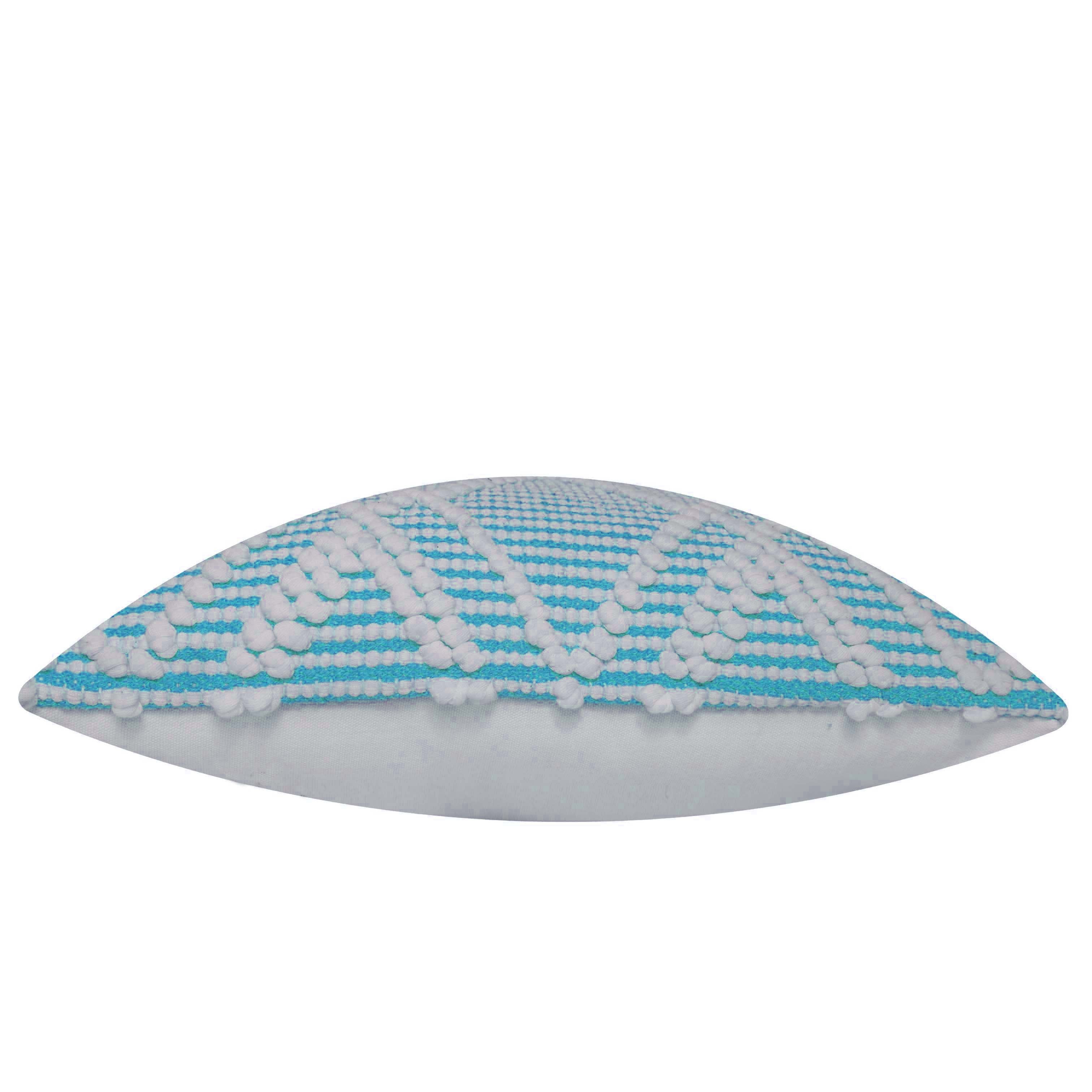 Handwoven Cotton Cushion Cover – Aqua Blue & White Textured Diamond Pattern, 45 x 45 cm