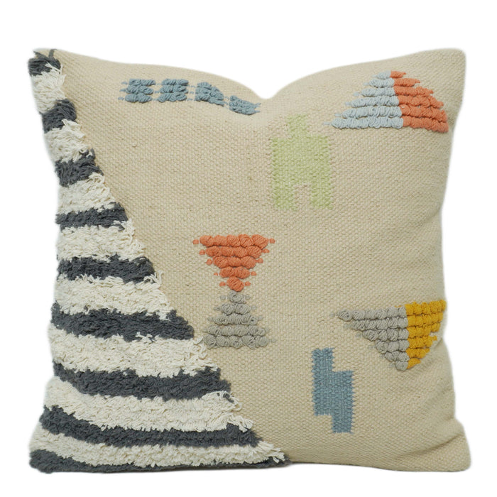 Handcrafted Tufted Geometric Cushion Cover 45x45 cm – Abstract Multicolour Textured Design