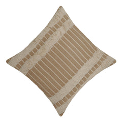 Handwoven Cotton Tufted Cushion Cover 45x45 cm | Beige & Ivory Striped Textured Throw Pillow Cover | Boho Farmhouse Decorative Cushion Cover