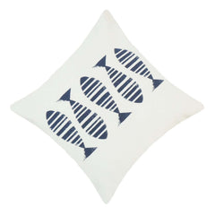 Modern Fish Print Cotton Cushion Cover 45x45 cm | Navy Blue & White Decorative Throw Pillow Cover | Coastal & Minimalist Home Décor