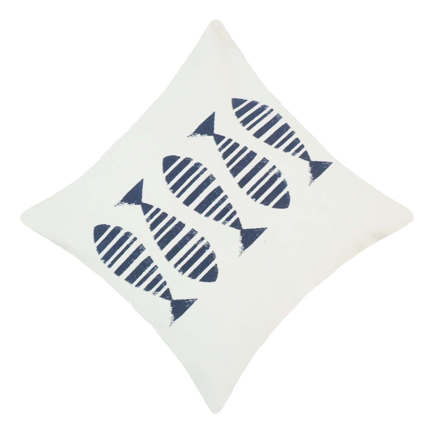 Modern Fish Print Cotton Cushion Cover 45x45 cm | Navy Blue & White Decorative Throw Pillow Cover | Coastal & Minimalist Home Décor