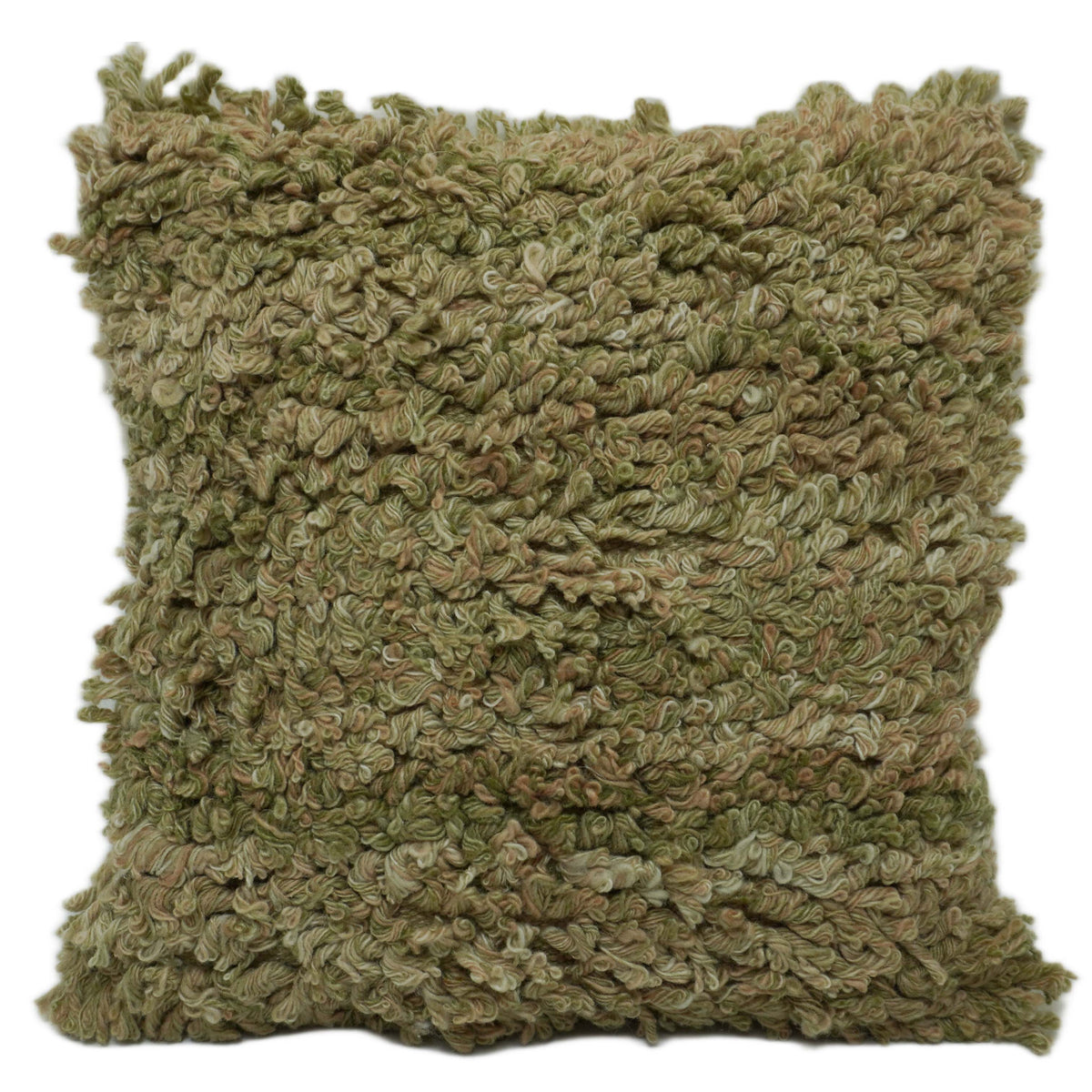 Handwoven Wool Cushion Cover – Olive Green Textured Loop Design, 45 x 45 cm