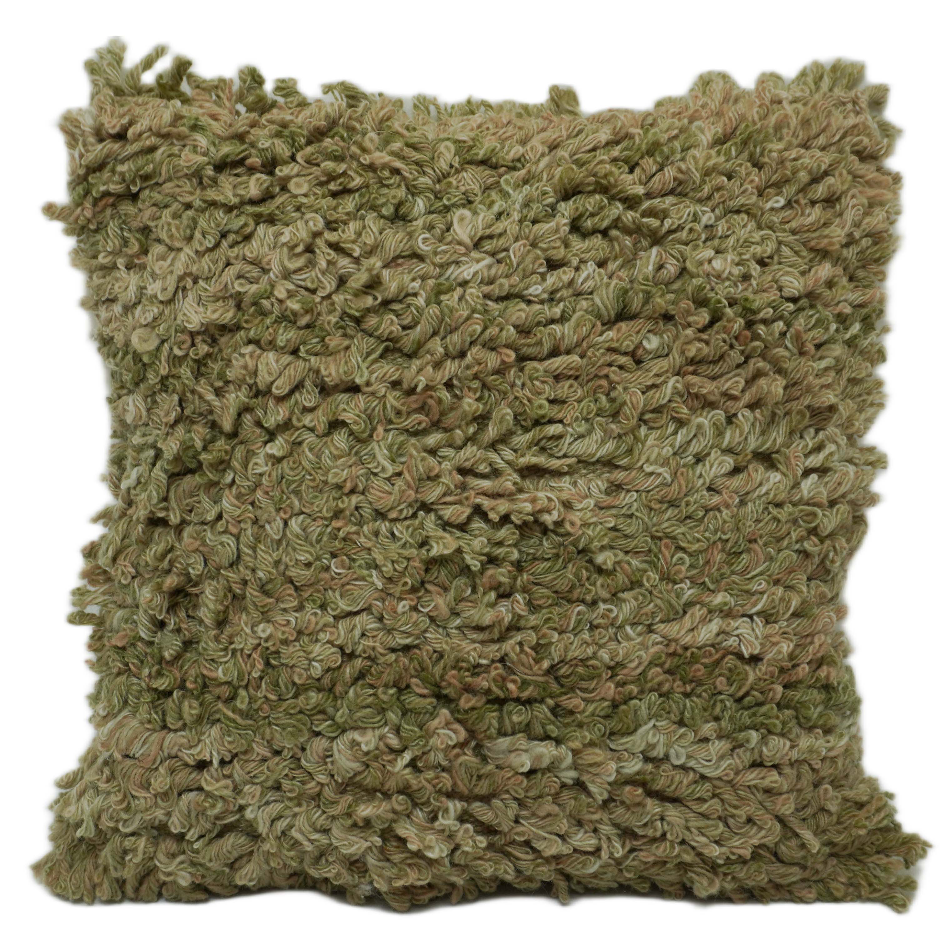 Handwoven Wool Cushion Cover – Olive Green Textured Loop Design, 45 x 45 cm