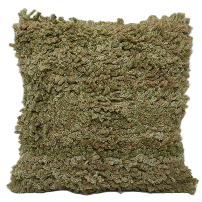 Handwoven Wool Cushion Cover – Olive Green Textured Loop Design, 45 x 45 cm