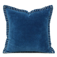 Hand Embroidered Blue Cushion Cover with Striped Border – 45 x 45 cm
