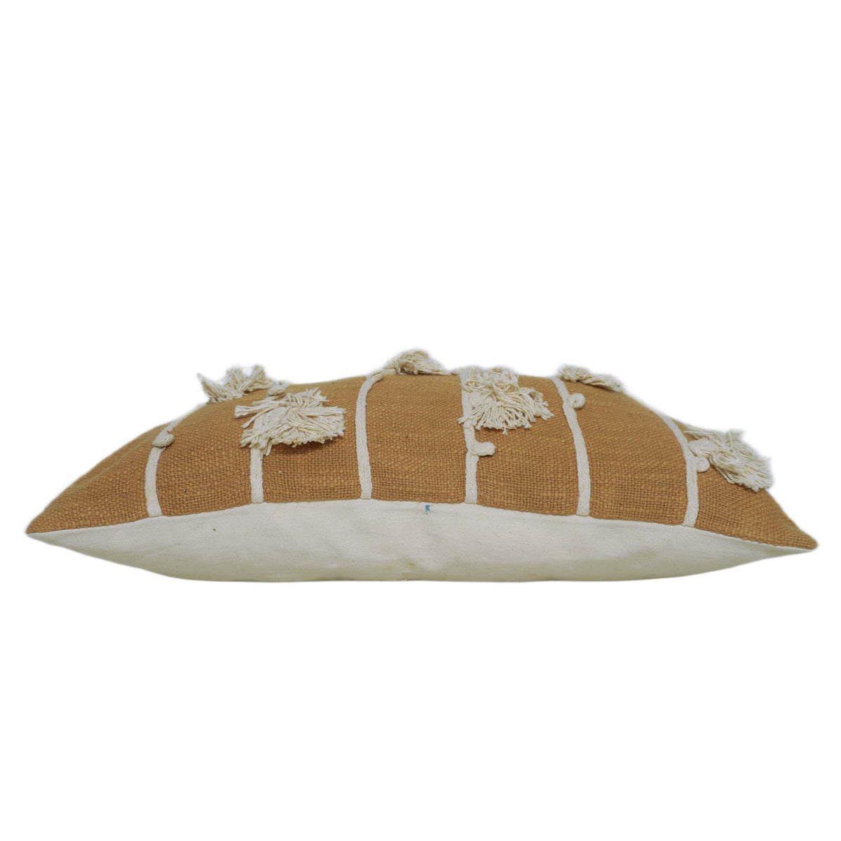Textured striped handcrafted cotton cushion cover with tassel details 45x45 cm