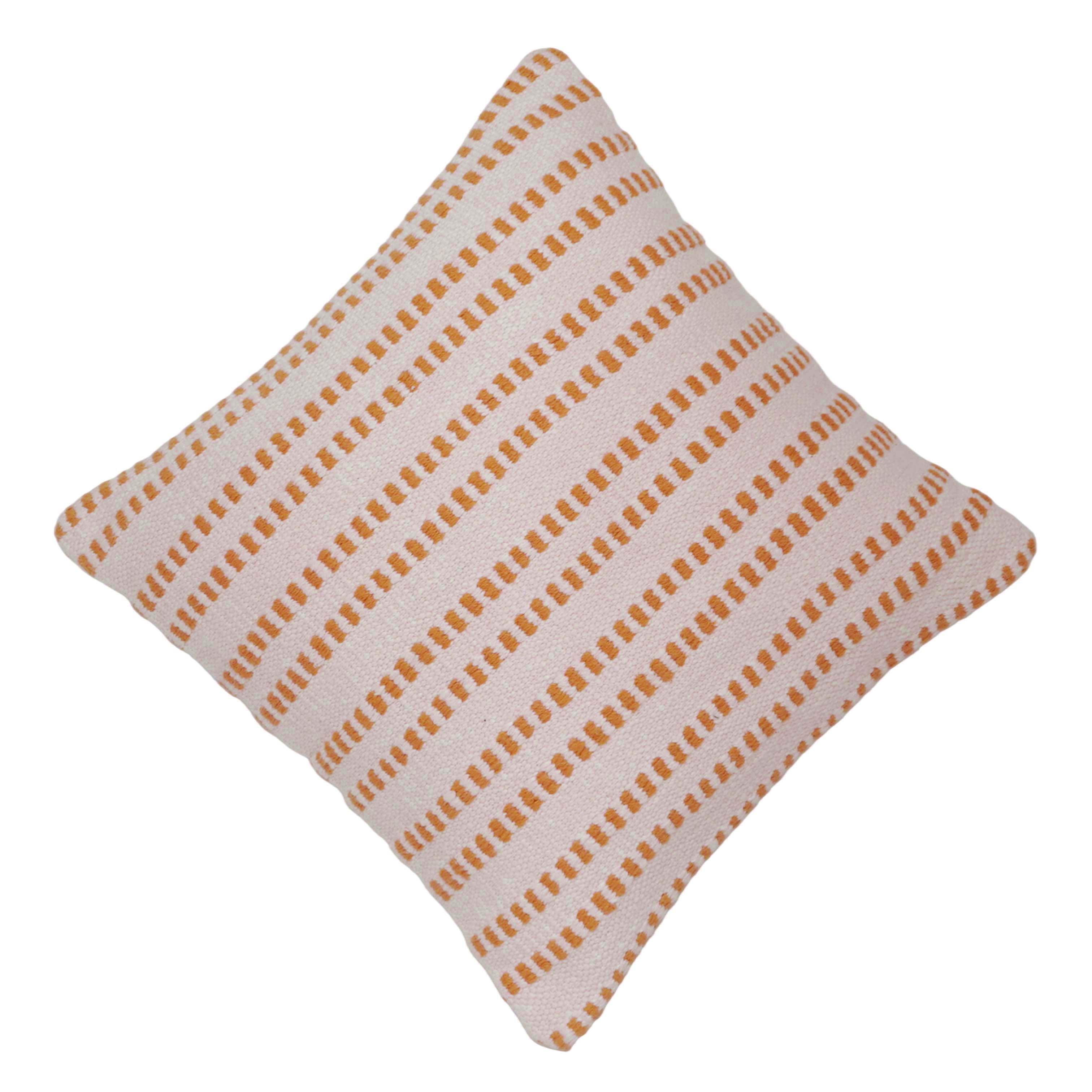 Handwoven Cotton Cushion Cover 45x45 cm | Ivory & Mustard Woven Striped Design | Textured Decorative Throw Pillow Cover | Hidden Zipper | Boho & Modern Home Décor