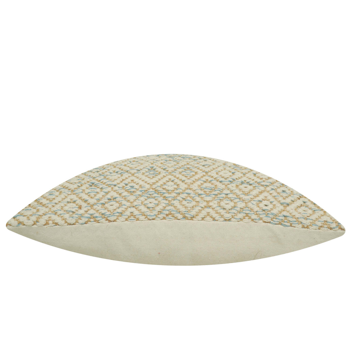 Handwoven Cream & Light Blue Geometric Textured Cushion Cover – 45 x 45 cm