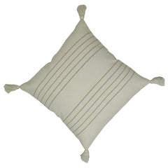 Handwoven Cotton Cushion Cover 45x45 cm | Ivory Textured Striped Cushion Cover with Corner Tassels | Boho Farmhouse Decorative Throw Pillow Cover | Hidden Zipper | 18x18 Inch