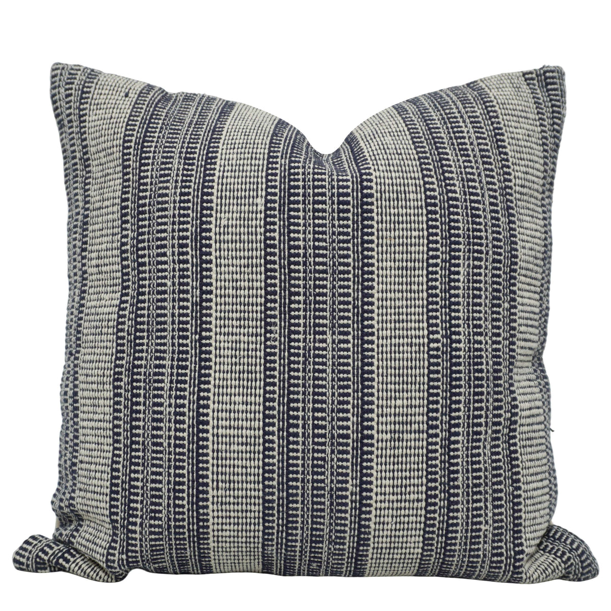 Handwoven Cotton Striped Cushion Cover 45x45 cm | Woven Textured Throw Pillow Cover | Blue & Ivory Decorative Cushion Cover | Hidden Zipper