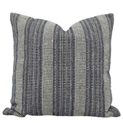 Handwoven Cotton Striped Cushion Cover 45x45 cm | Woven Textured Throw Pillow Cover | Blue & Ivory Decorative Cushion Cover | Hidden Zipper