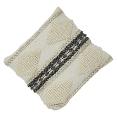 Textured Geometric Polyester Cushion Cover 45x45 cm | Cream Woven Decorative Pillow Cover with Central Stripe Design
