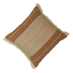 Handwoven Cotton Cushion Cover with Fringe Border | Textured Woven Stripe Design | 45 x 45 cm | Decorative Throw Pillow Cover for Sofa, Bed & Living Room
