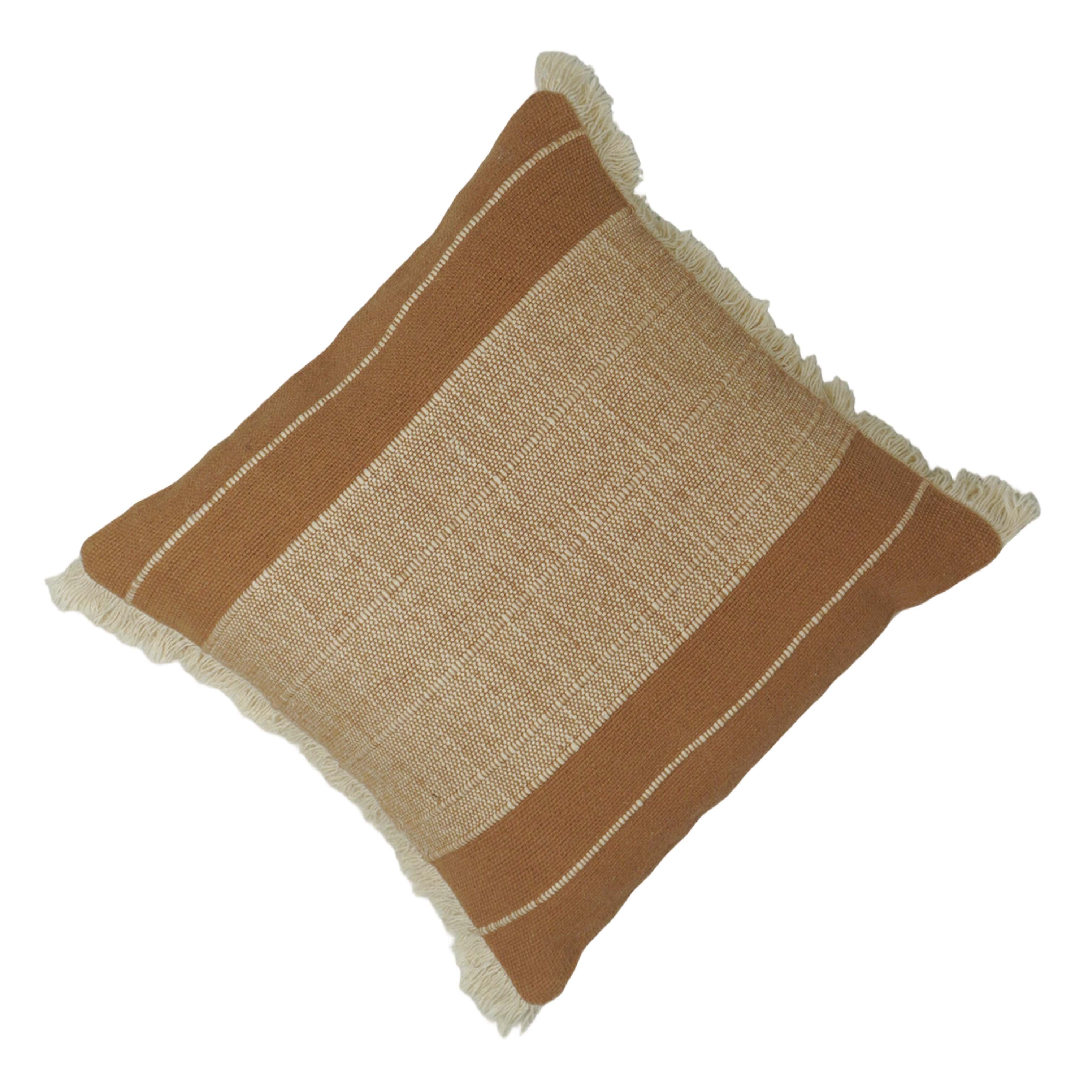 Handwoven Cotton Cushion Cover with Fringe Border | Textured Woven Stripe Design | 45 x 45 cm | Decorative Throw Pillow Cover for Sofa, Bed & Living Room