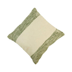 Handmade Cotton Cushion Cover 45x45 cm | Woven Green Border Decorative Pillow Cover | Minimal Rustic Home Décor
