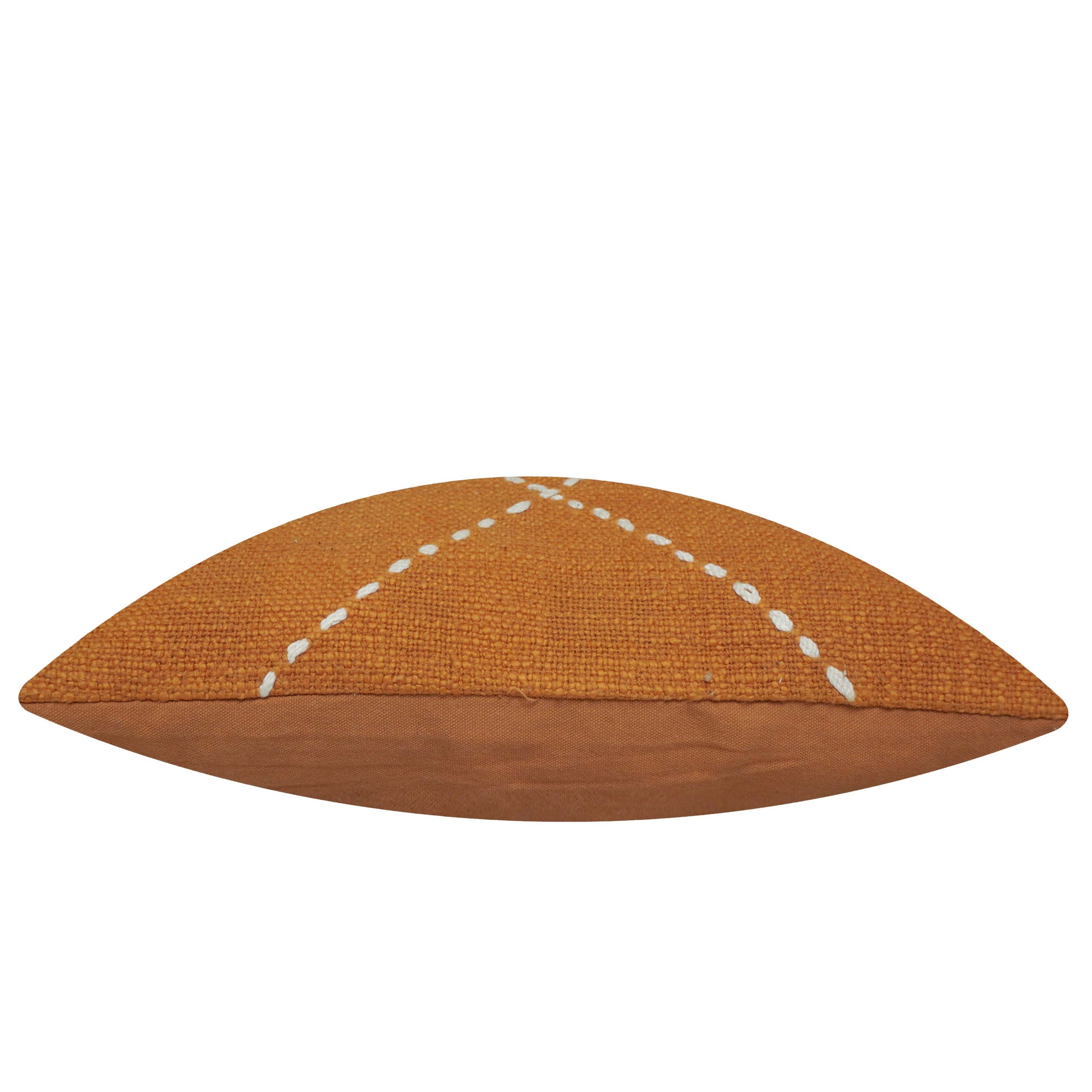 Hand Embroidered Cotton Cushion Cover – Rust Orange Geometric Diamond Design, 45 x 45 cm