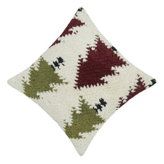 Hand Tufted Abstract Botanical Cushion Cover – 45 x 45 cm, Cream, Olive Green & Burgundy