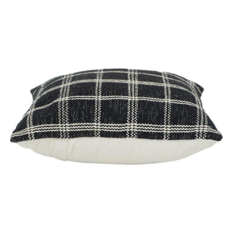 Black & Ivory Plaid Woven Cotton Cushion Cover | Textured Grid Pattern | Modern Minimalist Decor | 18x18 Inch - Bulk manufacturer & supplier from Panipat, India