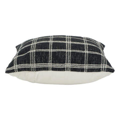 Black & Ivory Plaid Woven Cotton Cushion Cover | Textured Grid Pattern | Modern Minimalist Decor | 18x18 Inch