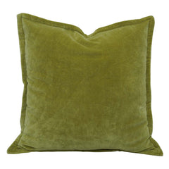 Olive Green Cotton Velvet Cushion Cover 45x45 cm | Soft Luxury Decorative Throw Pillow Cover with Flange Edge | Hidden Zipper | Modern Home Décor