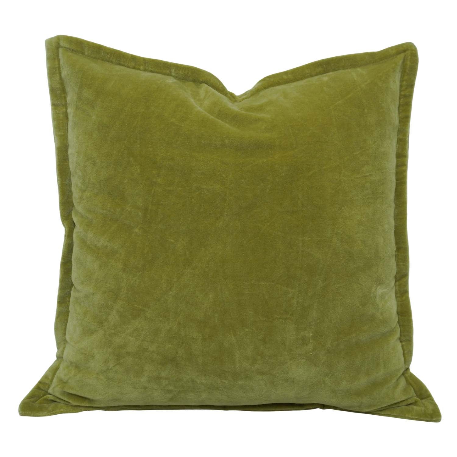 Olive Green Cotton Velvet Cushion Cover 45x45 cm | Soft Luxury Decorative Throw Pillow Cover with Flange Edge | Hidden Zipper | Modern Home Décor