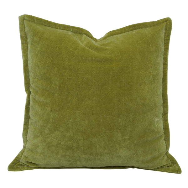 Olive Green Cotton Velvet Cushion Cover 45x45 cm | Soft Luxury Decorative Throw Pillow Cover with Flange Edge | Hidden Zipper | Modern Home Décor