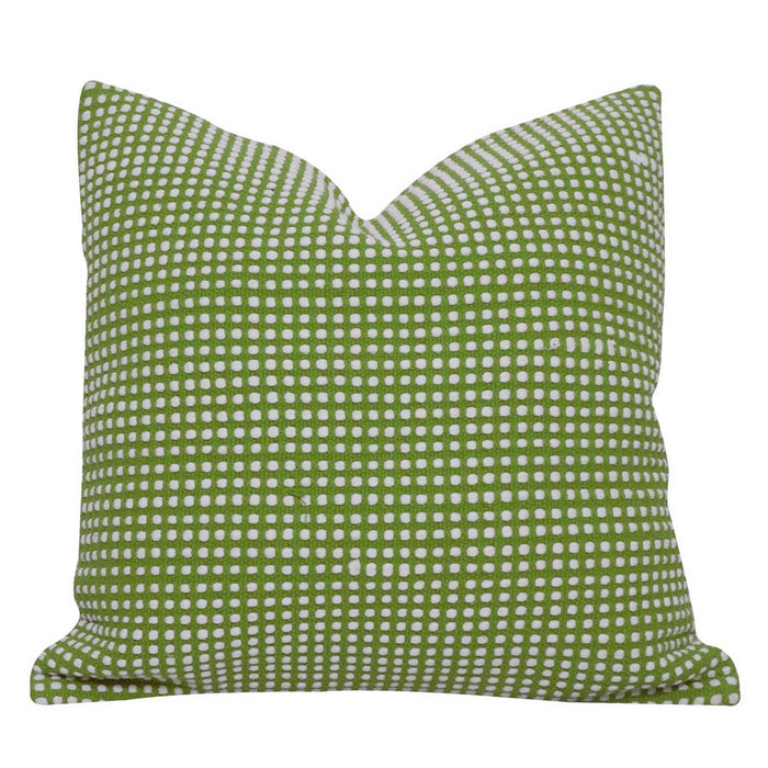 Handwoven Cotton Cushion Cover – Green & White Geometric Dot Pattern, 45 x 45 cm