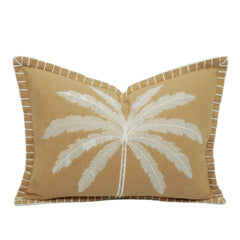 Embroidered Palm Leaf Cushion Cover – Beige & White Threadwork, 35 x 50 cm