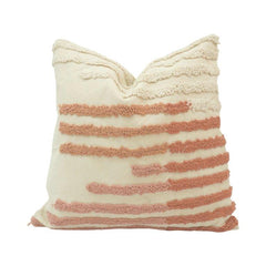Handcrafted Tufted Cotton Cushion Cover 45x45 cm | Textured Boho Striped Throw Pillow Cover | Ivory & Blush Pink