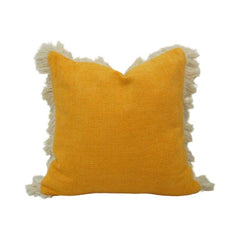 Mustard Yellow Cotton Cushion Cover with Tassel Fringe | Boho Decorative Pillow Cover | 45x45 cm