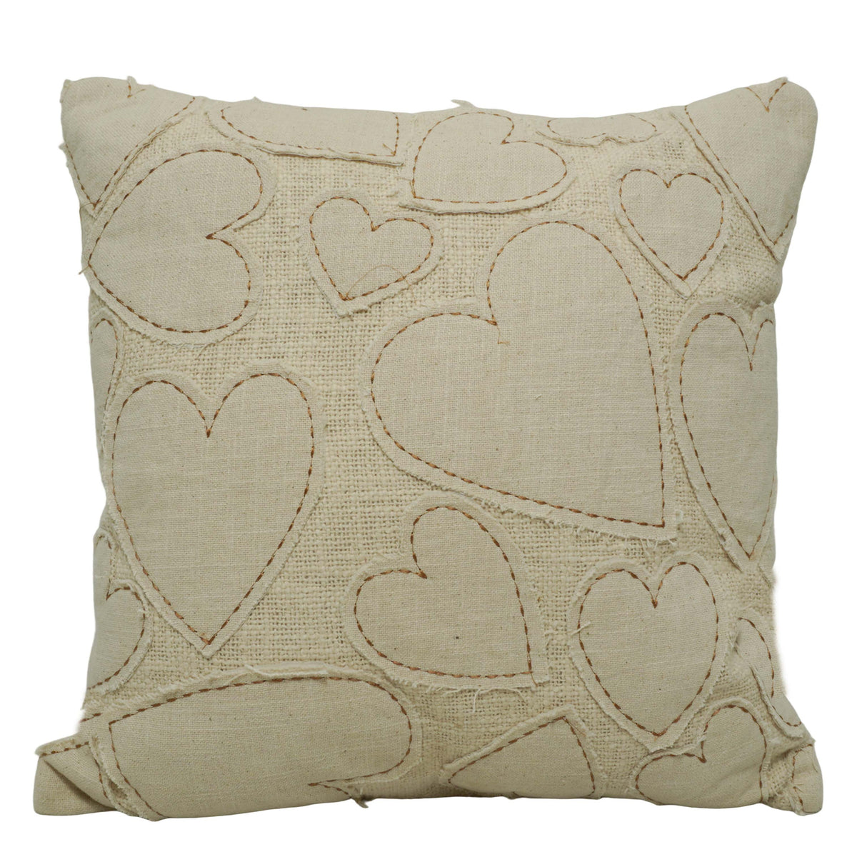 Handcrafted Cotton Heart Appliqué Cushion Cover 45x45 cm | Textured Handmade Decorative Throw Pillow Cover | Hidden Zip | Natural Ivory